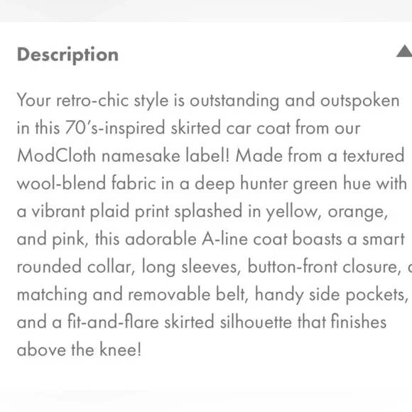 ModCloth Green and Pink Plaid Car Coat-XL - Picture 6 of 6